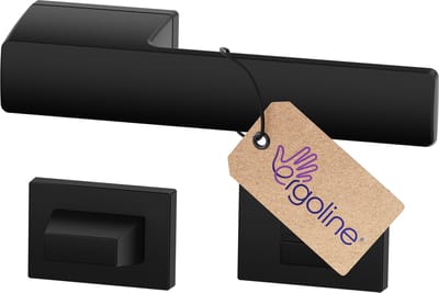 ERGO line MAGNUM – Massief design deurbeslag, Mat Zwart, Deurklinkgarnituur Binnendeur, Deurkruk Set- met WC-rozet voor toilet/badkamer, Deurgrepen voor deuren, klinkpaar, Terugslagveer