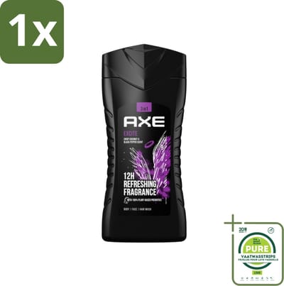 1 x Axe - 3-in-1 Douchegel - Excite - Douchegel - Crisp Coconut & Black pepper - 100% Plantaardig - 250 ml - Douchegel Axe - Axe Excite - Kokosnoot En Zwarte Peper - 100% Prebiotica - Douchegel Geur