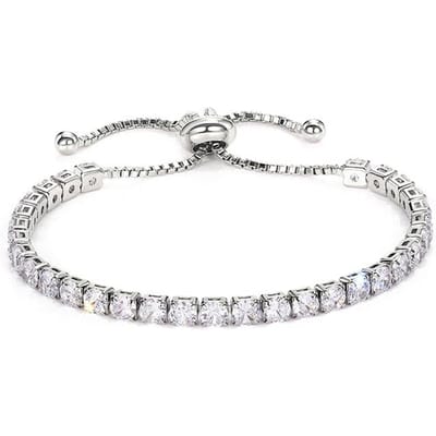 Huitan Glanzende Zirkonia Armbanden voor Vrouwen Verstelbare Mode Tennisarmbanden Ronde/Vierkante Steen Luxe Trendy Sieraden white