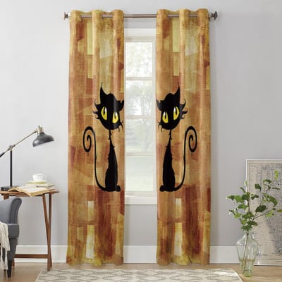 Raamgordijnen voor Woonkamer Abstract Retro Achtergrond Met Katten Gordijnen voor Kinderkamer Keuken Decor Jaloezieën Vitrage 135W x 60H(cm) x1