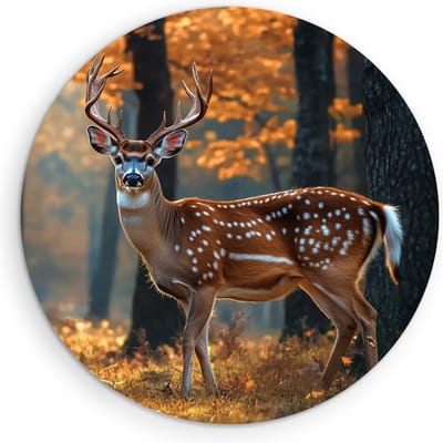 Saammp Muurcirkel Hout - Hert tussen de bomen - Natuur - Dieren - Ø 90 - Wandcirkel - Wanddecoratie Cirkel - Muurdecoratie Woonkamer - Slaapkamer decoratie - Rond Schilderij