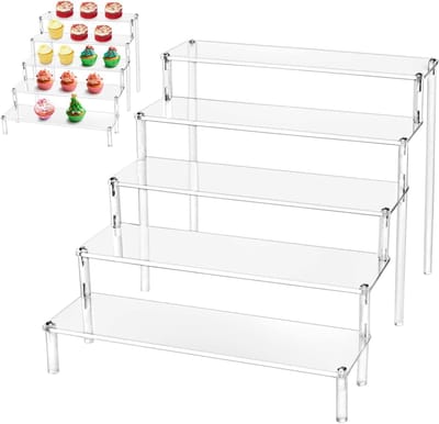 Transparante Display Standaards met 5 Niveaus, Acryl Riser voor Sieraden, Figuren en Taartjes (40 x 32 x 25cm)