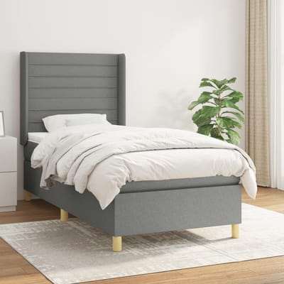 vidaXL - Boxspring - met - matras - stof - donkergrijs - 90x190 - cm