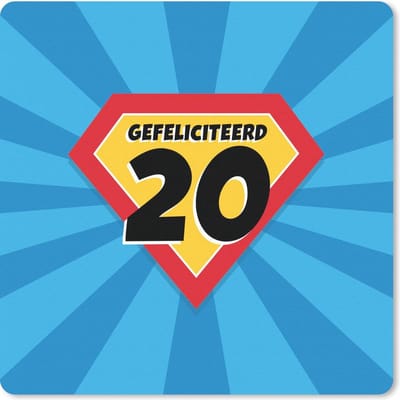 Muismat 20x20 cm - Mousepad Feest - 20 jaar - Superheldencape - Muismatten