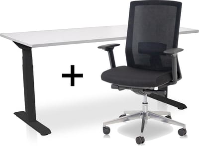 Zit-sta bureau elektrisch verstelbaar +  ERGO Bureaustoel | ARBO PRO NEN-EN 527 Thuiswerkset | frame bureau zwart - bureaublad wit | 120x80 cm