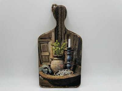 Decoratie broodplank met print Nepalese pot kandelaar & kwarteleitjes 35,5 cm x 18,5 cm touw maat M | Stoer & Sober | 161175 | Home Sweet Home