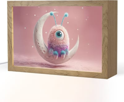 Nachtlampje 30x20 cm - Kinder lampje - Maan - Monster - Roze - Tafellamp kinderkamer - Slaapkamer lamp - Bedlamp kinderen - Kinderlampje stopcontact - Wandlamp babykamer - Nachtlampjes