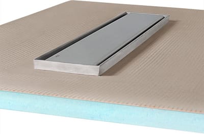 Betegelbare doucheplaat 100 x 100 cm met goot Wiper Showerlay Ponente afvoer horizontale goot hoofdzijde betegelbaar douchebord douchebak gelijkvloers