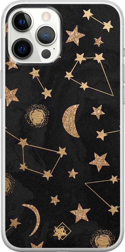 Casimoda® hoesje - Geschikt voor iPhone 12 Pro Max - Counting The Stars - Siliconen/TPU telefoonhoesje - Backcover - Sterren - Zwart