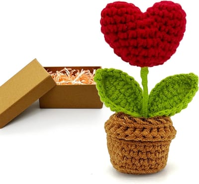 Handgemaakte Gehaakte Bloemen voor Vrouwen - Perfecte Decoratie voor Verjaardag, Moederdag en Thuis, Kantoor of Auto (Rood)