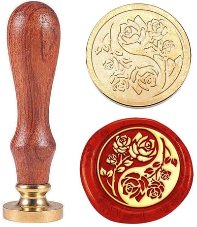 Dailygoods- Zegelstempel Rozenwas - Verwisselbare Kop - Houten Handvat - Retro Bloem - Vintage Plant - Voor Bruiloft/Uitnodiging - Waszegel