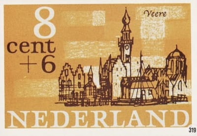 Briefkaart met afbeelding Veerre postzegel