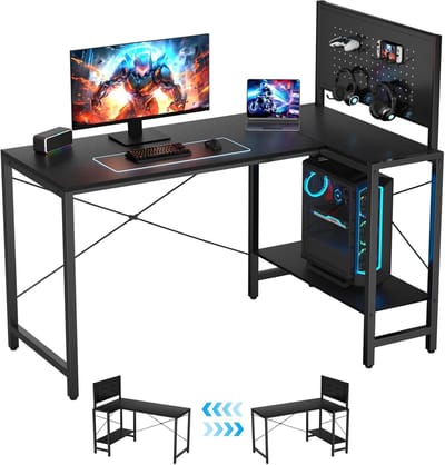 Hoekbureau Werkplek - Bureau met Opbergruimte - Thuiswerken Kantoor - Bureau met Pegboard - 125 x 50 cm - Zwart