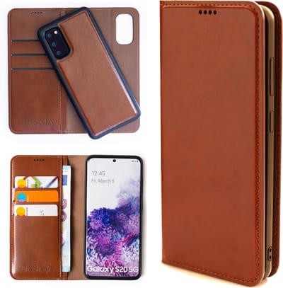 Dasaja leren hoesje lichtbruin geschikt voor Samsung Galaxy S20 met uitneembare magnetische case - - hoesje voor mobiele telefoon