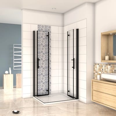 80x80x195cm Douchecabine Vierkant Hoekinstap Draaideur Antikalk Helder Glas Mat Zwart Profiel 6mm Veiligheidsglas Easy Clean