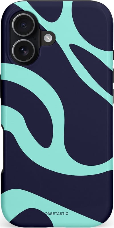 Casetastic hoesje geschikt voor Apple iPhone 17 - MagSafe - Dubbellaagse bescherming - Golvenritme Aqua-Marine - Fashion Case - Donkerblauw Mintgroen
