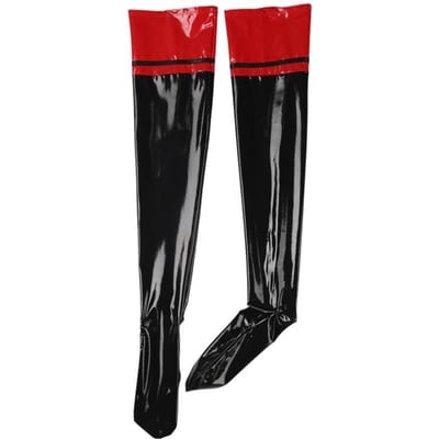 Bas Hauts Cuissardes Style Harajuku Cuir Verni Miroir Brillant pour Femmes Sexy Couleur Contrastante Clubwear Pole Dance Cosplay Medias M black