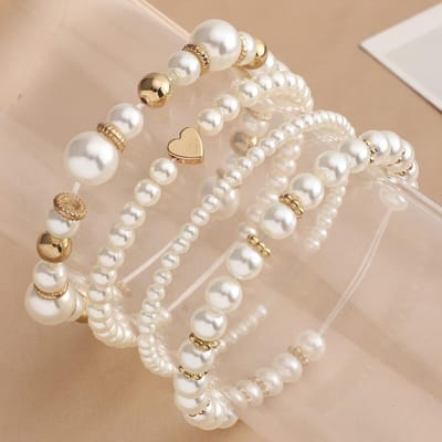 Mooie Handgemaakte Kralen Meerdere Lagen Maat Parels Armband Geometrisch Liefde Modieus Veelzijdig Fris Stapelbaar Pak wit