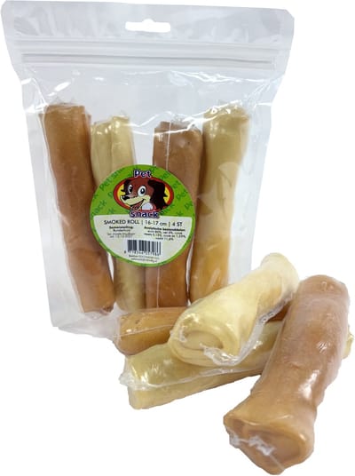Hondenkauwsnack Petsnack - Smoked Roll Runderhuid 16-17 cm - 4 Stuks