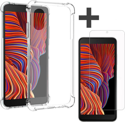 Samsung Galaxy Xcover 5 Hoesje transparant anti shock backcover + Samsung Galaxy Xcover 5 Screenprotector gehard glas tempered glass