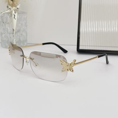 Y2K Randloze Vlinder Vierkante Zonnebril Vintage Steampunk Roze UV400 Luxe Designer Bril voor Vrouwen Mannen gray