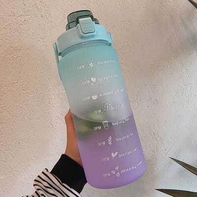 2L Draagbare Waterfles Met Grote Capaciteit Tijdmarkering Lekvrije BPA Frosted Cup Voor Buitensporten Drinkfles Met Stro