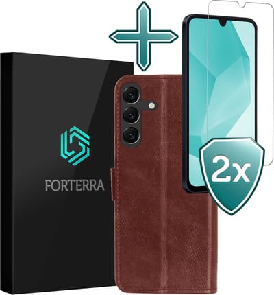 Hoesje Met 2x Screenprotector - Geschikt voor Samsung Galaxy A16 - Luxe Pasjeshouder - Flip Case - Bookcase Portemonee - Kunstleer Book Case - Flipcase Hoes - Book Cover - Walletcase - Portemonneehoes - Bruin