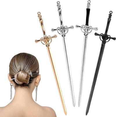 Antieke Zwaardvormige Haarkammetjes - 4 Stuks Vintage Haarsteken voor Vrouwen, Sieraden en Haaraccessoires in Meerdere Kleuren