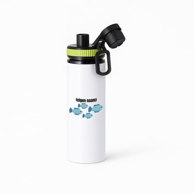 Hacebo® - groep vissen met eigen naam waterfles met draaidop groen - Vis - vissen liefhebbers - iemand die houdt van vissen - verjaardag - cadeau - kado - geschenk - water fles - 850ML