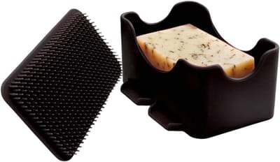 Siliconen Bewaardoos - Lekvrije Houder - Douche Reinigen - 2-in-1 met Borstel - 14 x 10 cm - Zwart