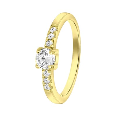 Lucardi Meisjes Kinder ring met plating - Rond - Zirkonia - Cadeau - Echt Zilver - Goudkleurig