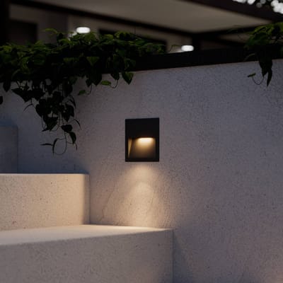 Lucande LED wand inbouwlamp Loya, 11,5x11,5 cm, grijs, IP54
