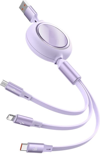 USB Kabel Splitter - Uitrekbare Oplaadkabel - Snellader - Met USB C, 8-PIN en Micro-USB Uitgang - Universeel voor GSM, Laptop, Tablet, Smartphone, Telefoon