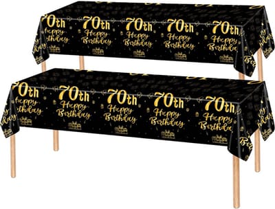 2x Tafelkleed Laken 70 Jaar Verjaardag Versiering Tafeldecoratie Feest Goud/Zwart Tafellaken Plastic Tafelzeil 274*137cm