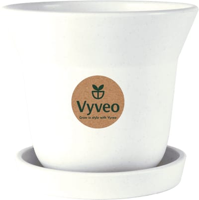 Vyveo - Bloempot Aalta met onderzetter - 13x11 - Wit - Bloempot voor binnen en buiten - Lichtgewicht - Breukbestendig - Vorstbestendig - UV-bestendig
