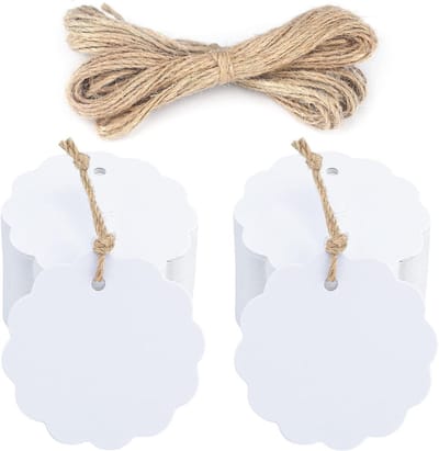 Ronde Kraft Papieren Labels van 6 cm met Jute Touw voor Trouwen, Kerst en Feestjes - 50 Stuks in Wit