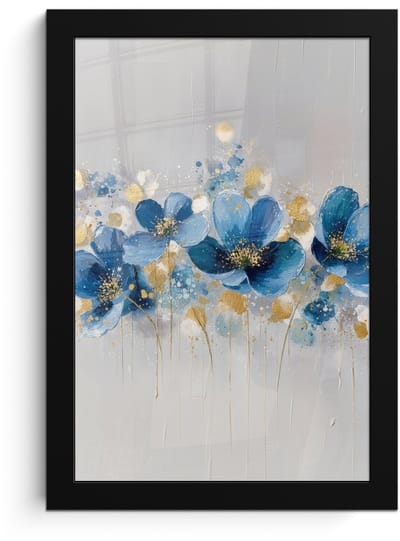 Poster in lijst - Fotolijst 20x30 cm - Posters - Bloemen - Blauw - Abstract - Posterlijst zwart - Decoratie - Wanddecoratie woonkamer - Muurdecoratie slaapkamer