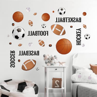 Sportballen Muurstickers voor Jongens - Basketball, Voetbal en Hockey Decoratie voor Speelkamer, Slaapkamer en Klaslokaal