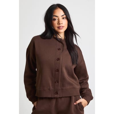 boohoo Dames Fleece Cardigan met hoge hals | Chocolate | Maat: XS