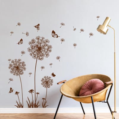 Paardebloem Muurstickers, bruine bloemen vlinders muurstickers muurkunst stickers voor slaapkamer woonkamer bank achtergrond tv muur decor