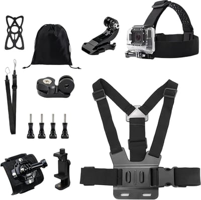 Actiecamera Kit met Verstelbare Borstband, Hoofdband, Clip en Telefoonhouder voor Smartphone en Actiecamera