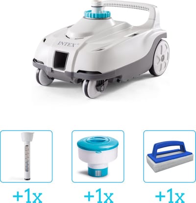 Zwembadonderhoud - Intex Zwembad stofzuiger ZX100 - Automatisch - 28006 inclusief Thermometer - Chloordrijver en Scrubborstel - 4-delig - Geschikt voor alle type zwembaden - Zwembadstofzuiger