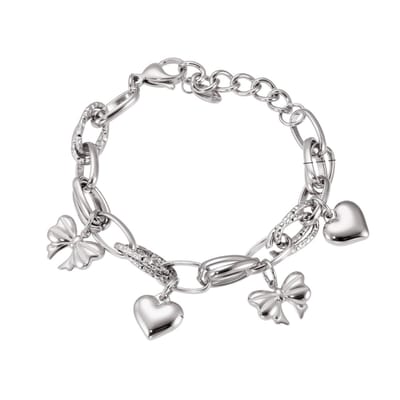 Sorprese Armband - Heart & Bow Charm Design - Stainless Steel - Zilverkleurig - Verstelbaar - Armband Dames - Cadeau Voor Haar - Model P