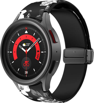 Strap-it Smartwatch bandje - Grey Flower magnetisch siliconen bandje geschikt voor Samsung Galaxy Watch 7 (40 & 44mm) / Galaxy Watch 6 (Classic) / Galaxy Watch 5 / Galaxy Watch 5 Pro / Galaxy Watch 4 / Galaxy Watch 4 Classic / Watch FE