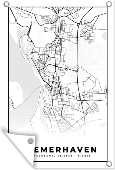 Muurdecoratie Bremerhaven - Plattegrond - Kaart - Stadskaart - 120x180 cm - Tuinposter - Tuindoek