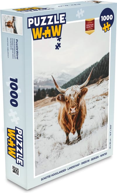 Puzzel Schotse Hooglander - Landschap - Sneeuw - Bergen - Winter - Legpuzzel - Puzzel 1000 stukjes volwassenen