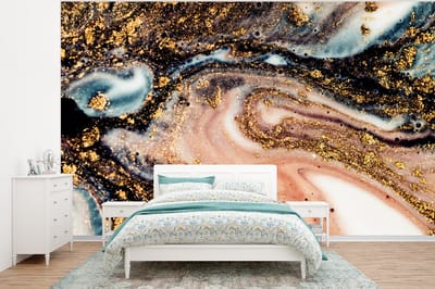 Behang - Fotobehang Marmerlook - Goud - Zwart - Glitter - Chic - Breedte 320 cm x hoogte 240 cm