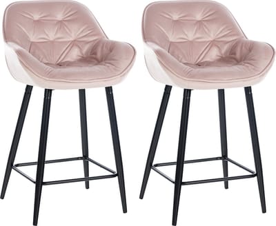 CLP Gibson Set van 2 barkrukken - met rugleuning - met armleuning - roze Fluweel