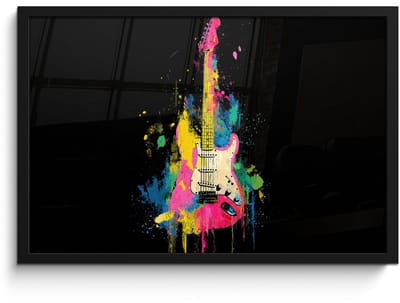 Poster in lijst - Fotolijst 60x40 cm - Posters - Gitaar - Kleurrijk - Verf - Posterlijst zwart - Decoratie - Wanddecoratie woonkamer - Muurdecoratie slaapkamer