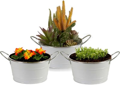 Arte r Plantenpot/bloempot teil- 3x - zink - wit - D20 x H11 cm
